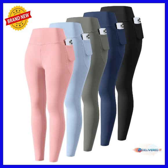 Other - Girls High Waist Athletic Leggings with Pockets 5-Pack Yoga Pants